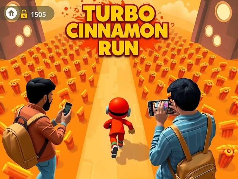 Turbo Cinnamon Run gameplay screenshot showing a character racing through a spicy cinnamon field